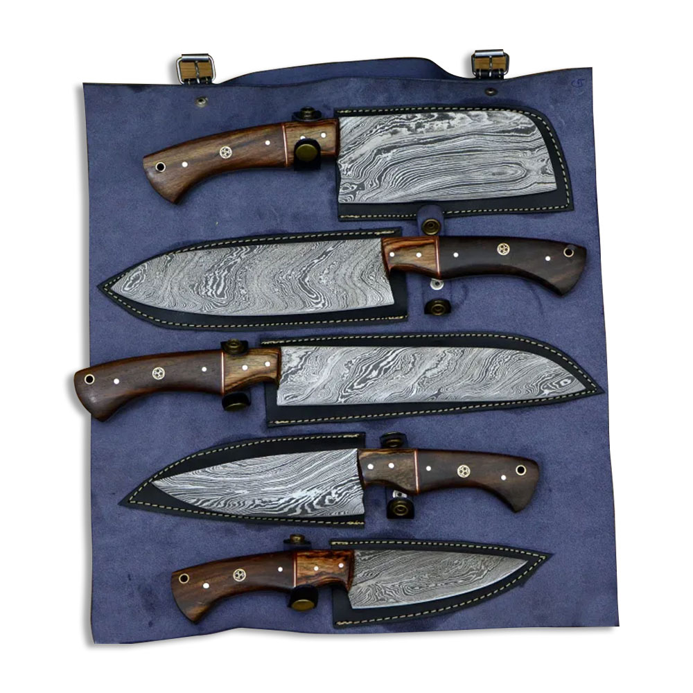 Custom Hand Made Damascus Chef Knife Set of 5