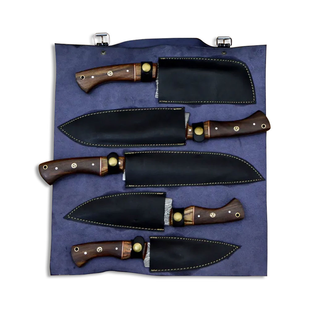 Custom Hand Made Damascus Chef Knife Set of 5