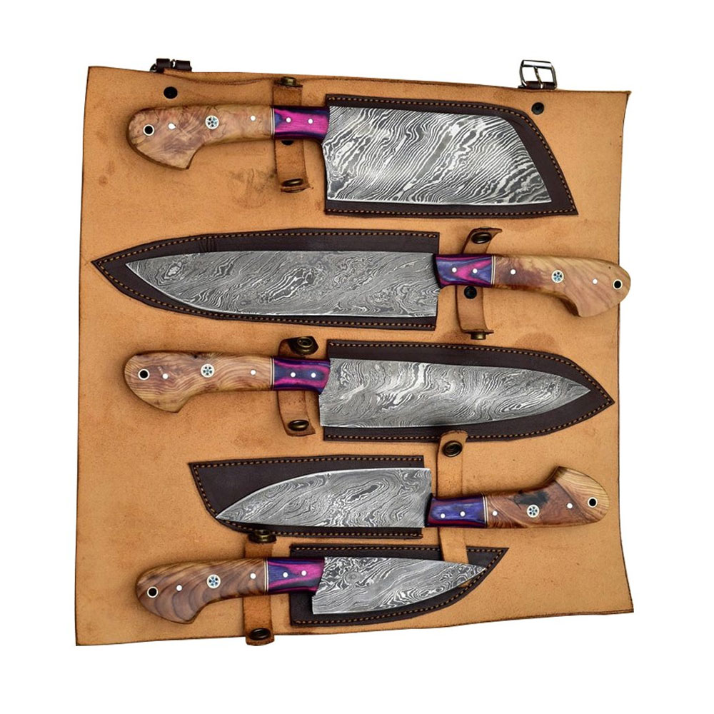 Damascus Custom Handmade Kitchen Knife Set