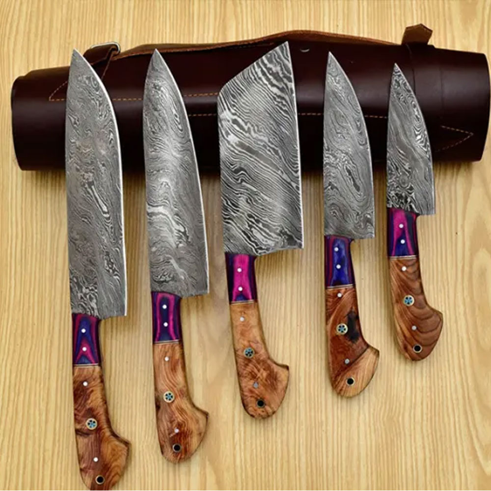 Damascus Custom Handmade Kitchen Knife Set