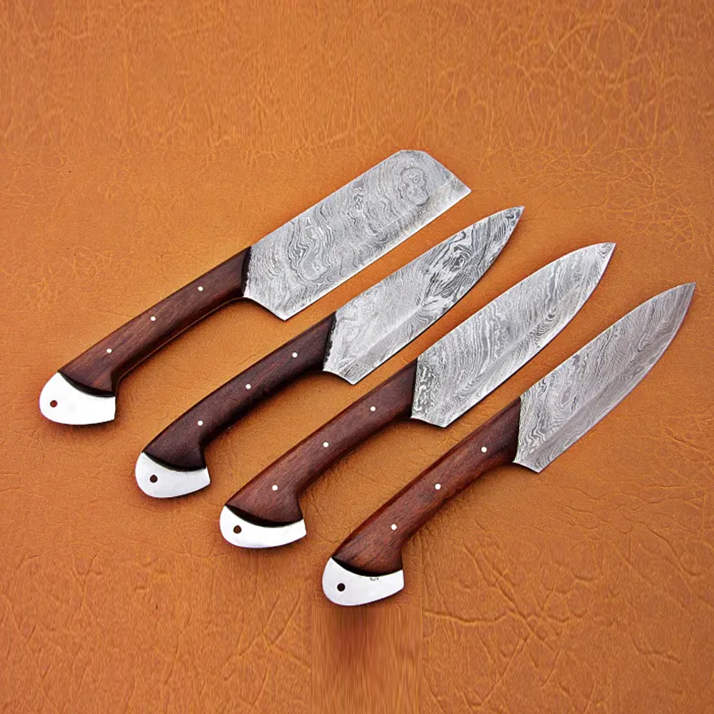 Damascus Steel Blade Chef Set Walnut Wood Handle,steel Bolster 9 Inch