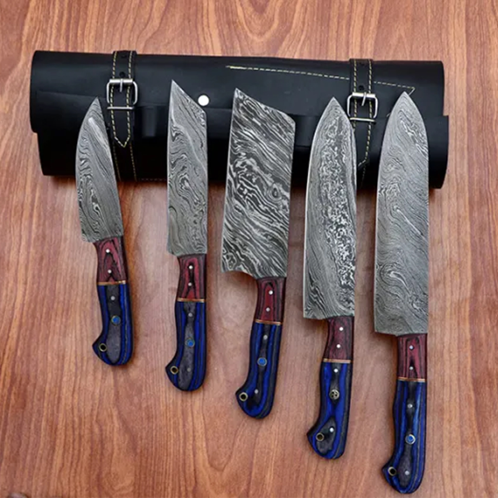 Damascus Steel Fixed Blade Handmade Kitchen Chef Knife Set