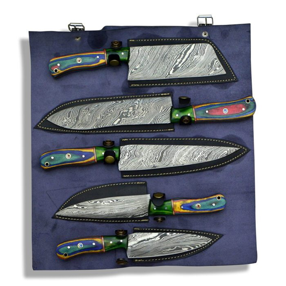 Handmade Damascus Chef Knife With Leather Roll