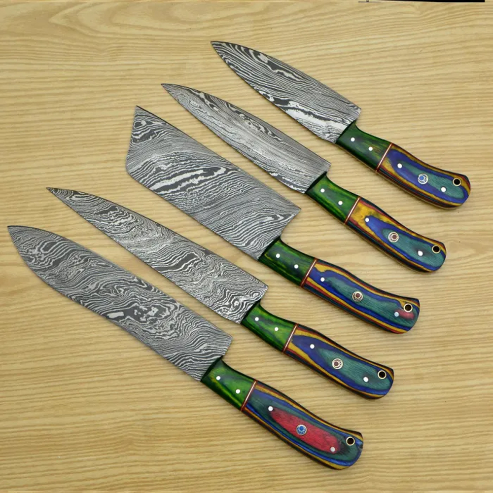 Handmade Damascus Chef Knife With Leather Roll