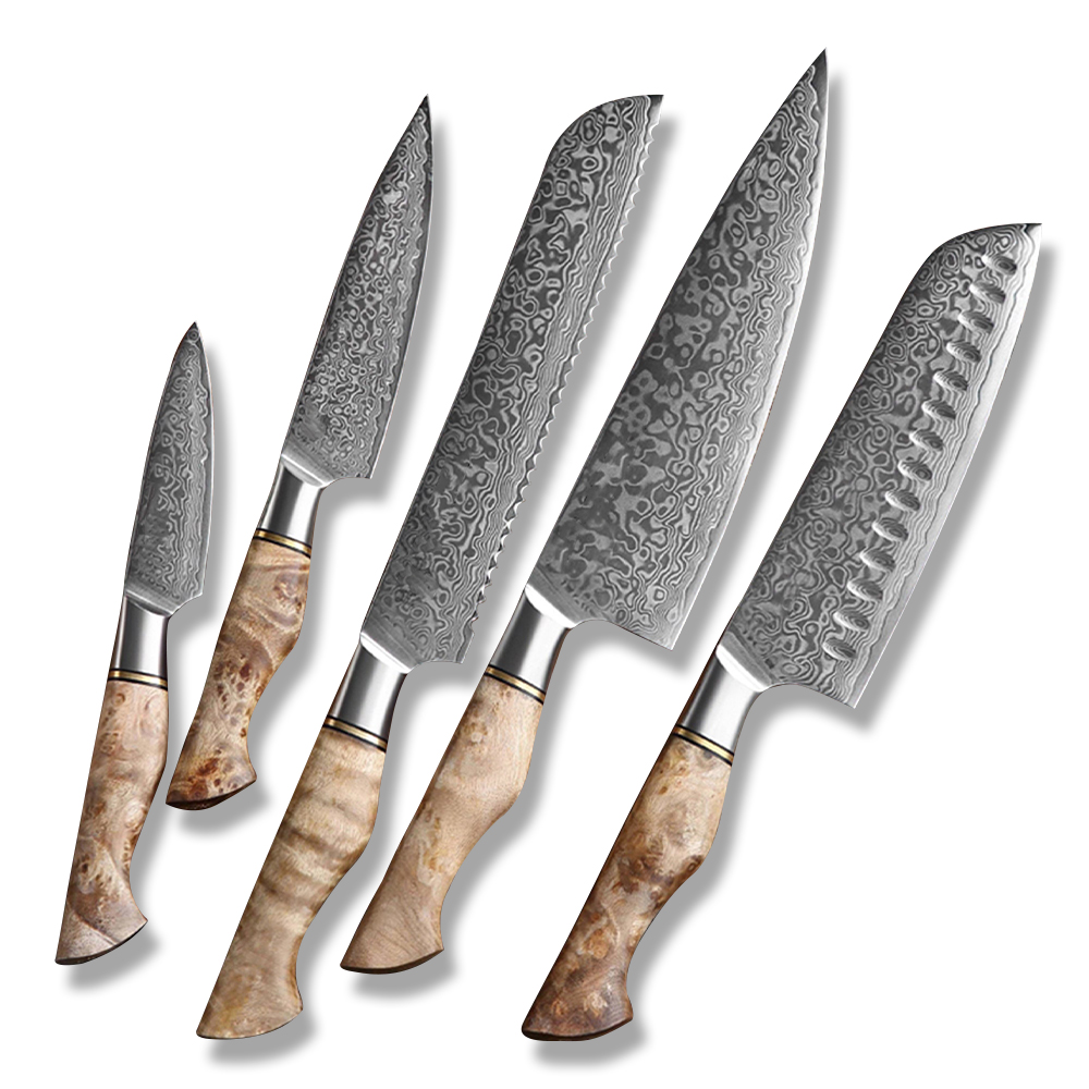 Set Of 5 Raindrop Damascus Chef Knives