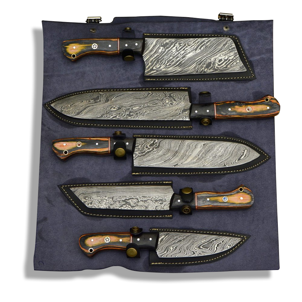 Set of 5 Damascus Hand Made Chef Knife