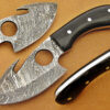 Damascus Steel Blade Gut Hook Knife Handle Buffalo Horn 8 Inch