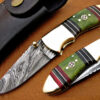 Damascus Green Folding Knife 6 Inch Bone Handle