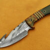 8 Inch Damascus Steel Gut Hook Bowie Knife - Leather Sheath