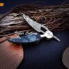 7.5 in Custom Handmade Damascus Folding Knife engraved Color Bone handle