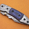 Damascus Folding Knife Blue Micarta