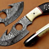 Damascus Steel Gut Hook Bowie Knife - 8 Inch