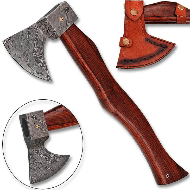 WHITE DEER Hand Forged Viking Axe With Custom Damascus Steel Head