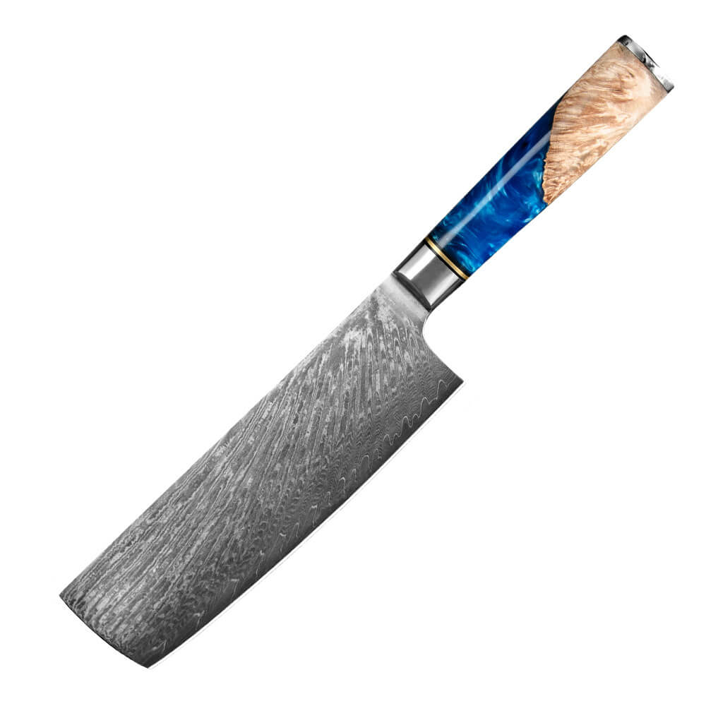 7” Nakiri Knife, Colored Blue Resin Handle