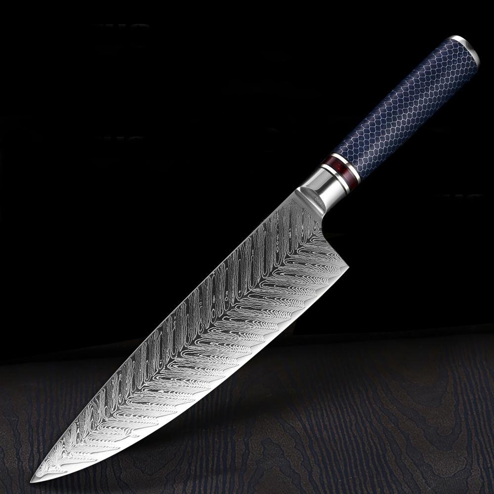 8 Inch Damascus Kitchen Knife, Blue Resin Handle