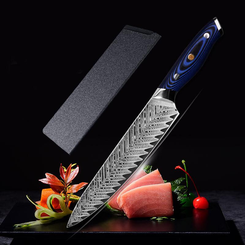 8 Inch Damascus Chef Knife With Sheath, G10 Handle