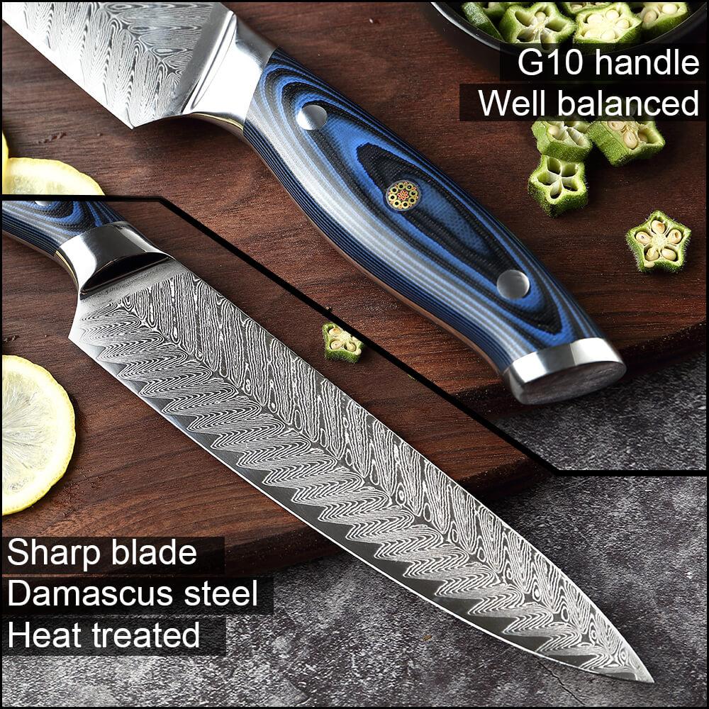 8 Inch Damascus Chef Knife With Sheath, G10 Handle