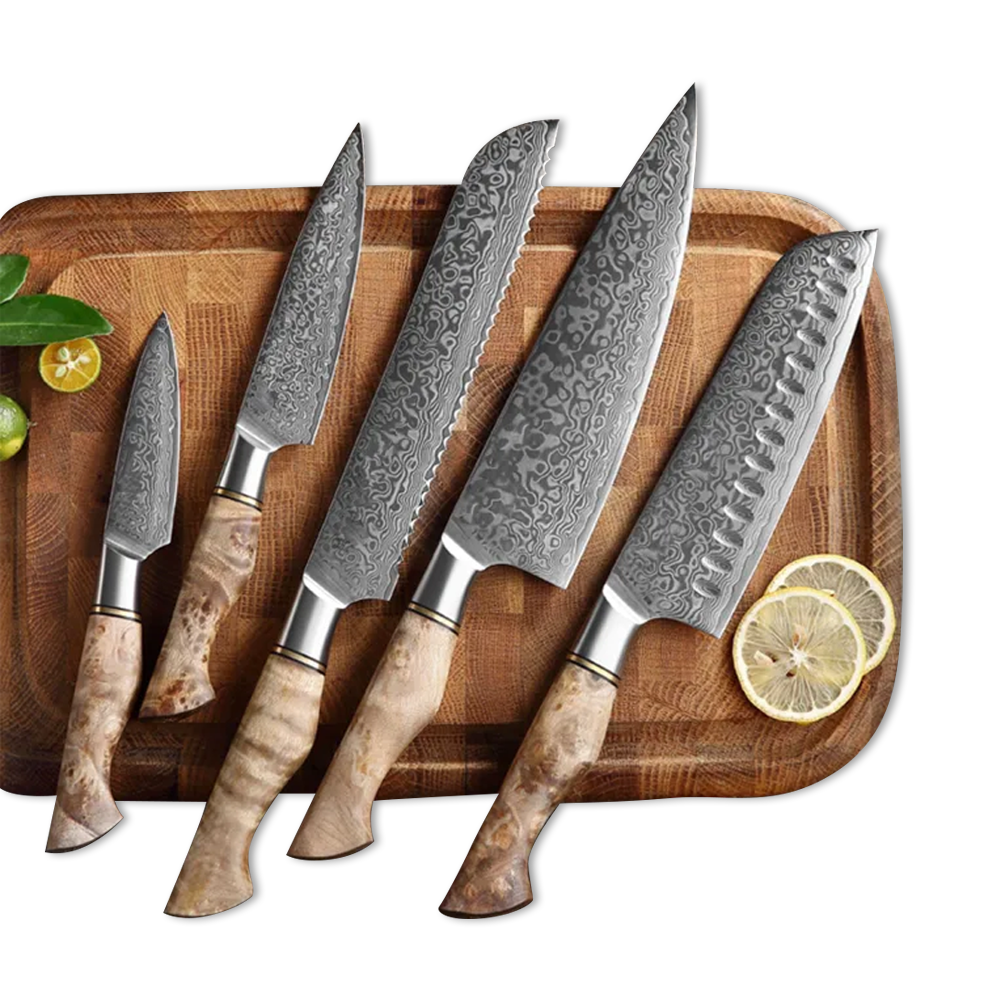 Japanese Stainless Steel Raindrop Damascus Knife Set