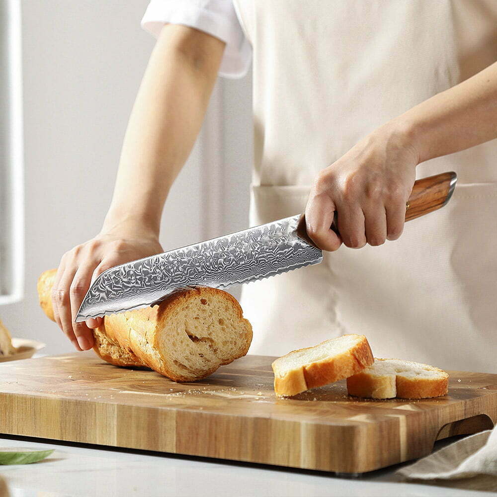 73 Layers Powder Steel Bread Knife With Olive Wood Handle