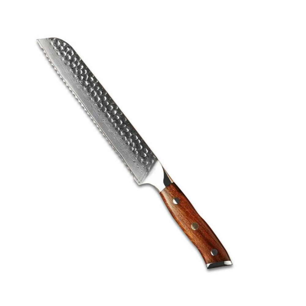 Damascus Bread Knife With Desert Iron Wood Handle