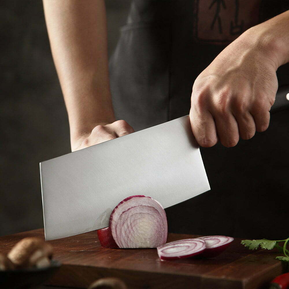 German Steel Cleaver Knife with Natural Ebony Wood Handle