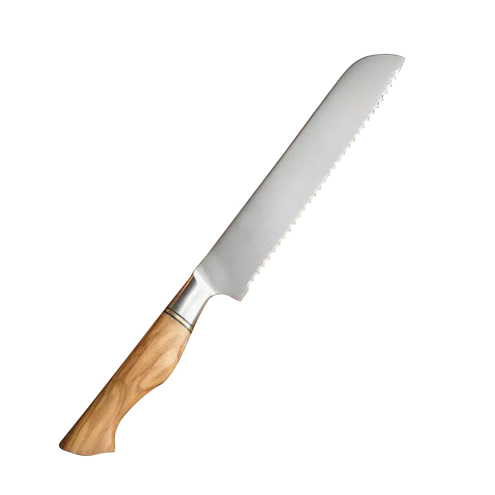 German Steel Kitchen Bread Knife With Natural Ebony Wood Handle