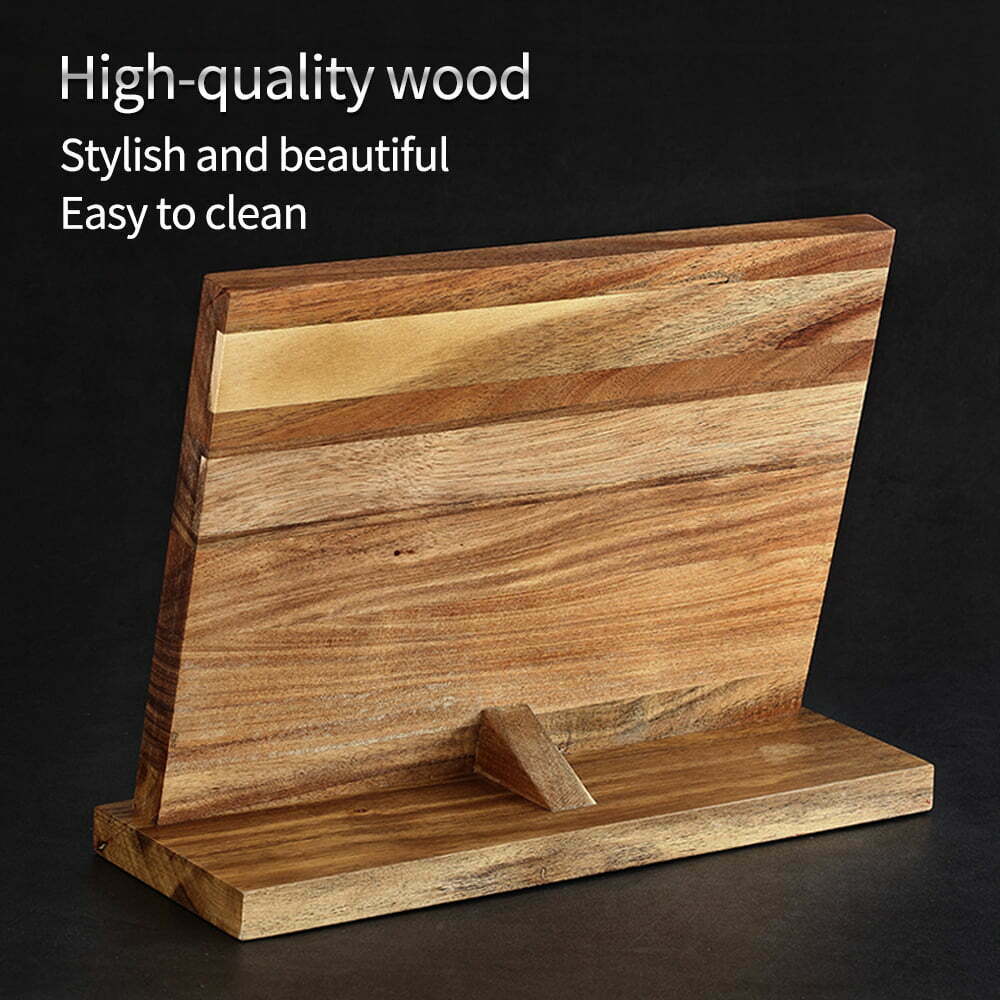 Natural Acacia Wood Kitchen Knife Holder or Stand with Strong Magnet