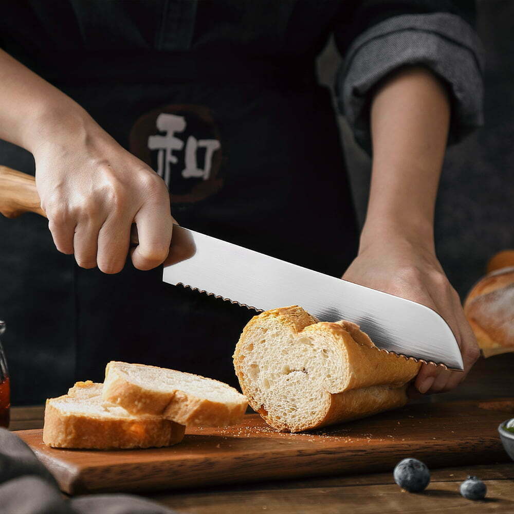 Sandvik Steel Bread Knife with Olive-wood handle Mosaic Brass Rivet