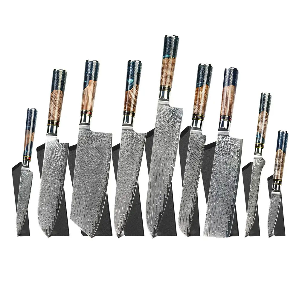 9 Piece Professional Japanese Damascus Steel Chef Knife