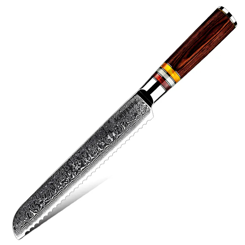 8" Bread Knife 67-Layer Damascus Steel Acrylic Handle