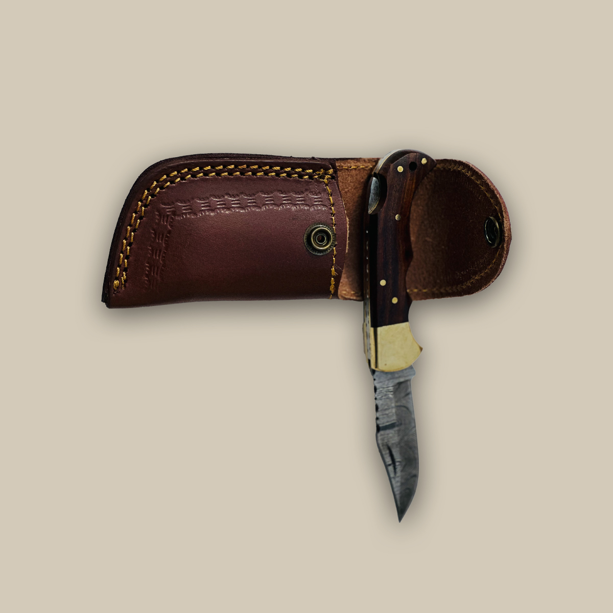 Damascus Folding Pocket Knife With Sheath