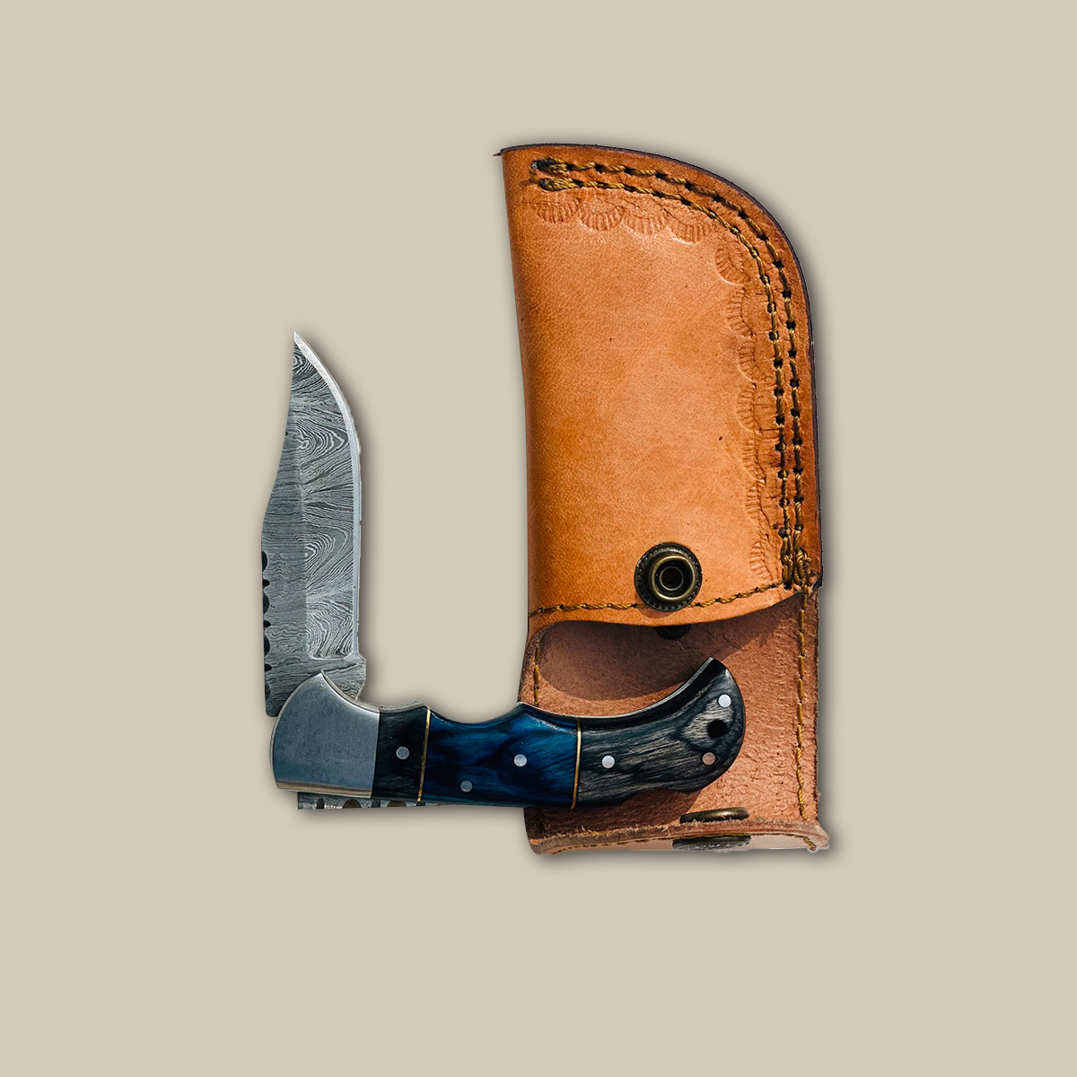 Damascus Hunting Folding Knife with Sheath