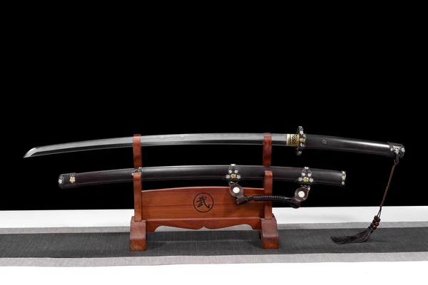 Full view of the Shujin Katana inside its Brazilian solid wood saya with lacquered finish
