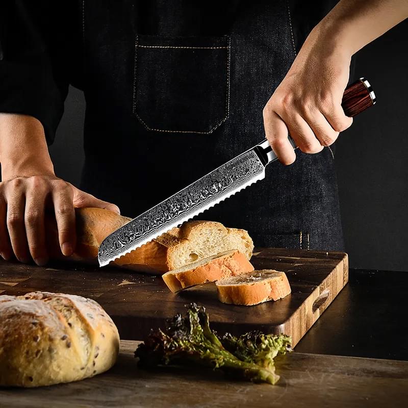 8" Bread Knife 67-Layer Damascus Steel Acrylic Handle